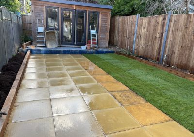 Patio and turf in Clifford Road Barnet  Herts  EN5